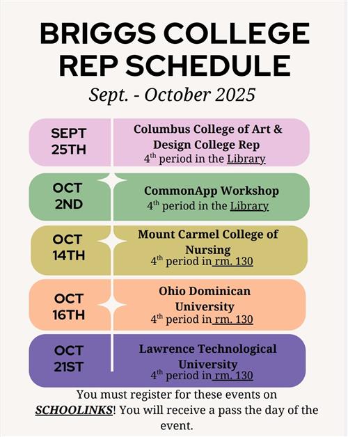 Briggs College Rep Schedule